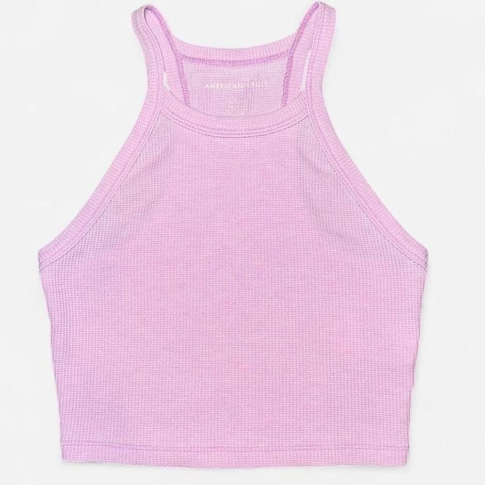 American Eagle Lavender Purple Waffle Knit High Neck Racerback Cropped Tank Top